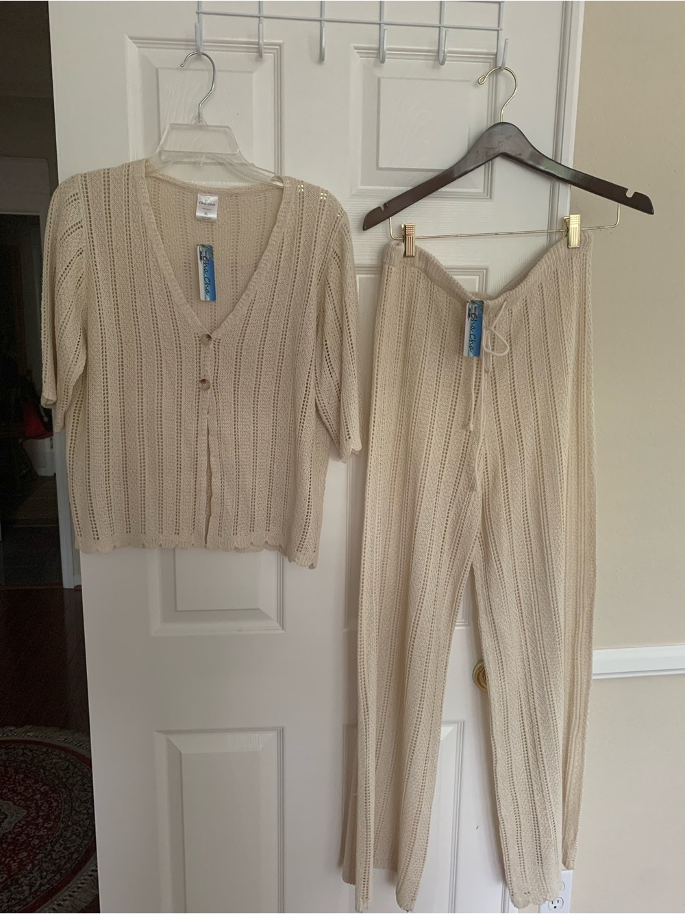 NWT Cha Cha Beach Set: Knit Top & Pants, Oatmeal Color, XL